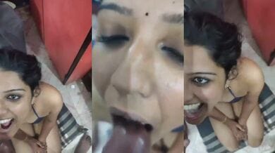 Sexy south Indian wife taking cum in mouth