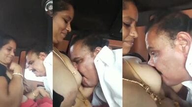 Mallu bhabhi boobs sucking with police uncle in car