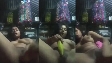 Hot village girl fucking a big banana!