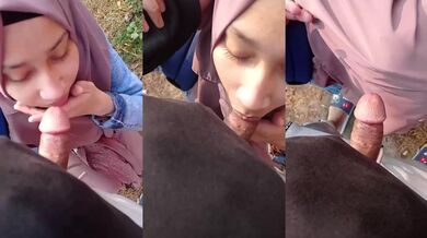 Hijabi college girl sucks lover’s lund in outdoor mms