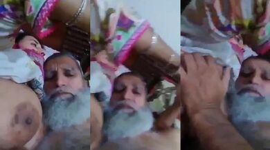 Muslim uncle plays with big boobs