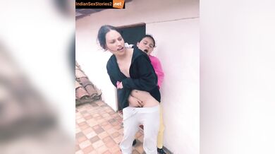 Desi lesbian cousins pussy rubbing on the terrace